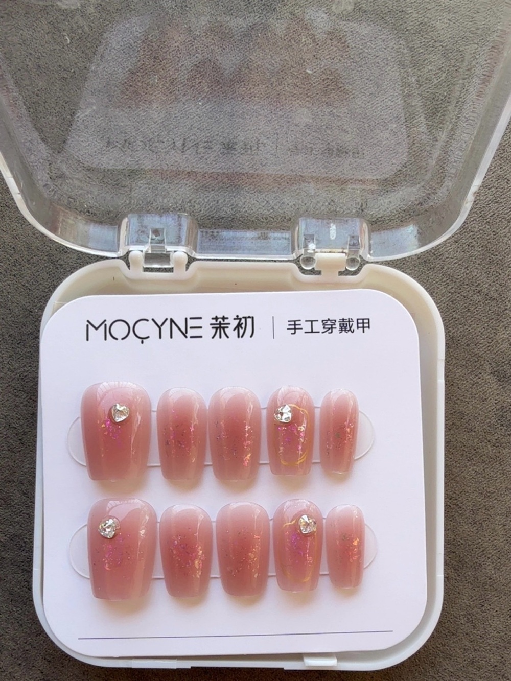 Pink Press-On Nails with Rhinestone Accent - Picture 3 of 5